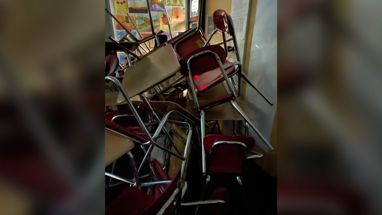 Students in senior Aiden Page's class shoved desks against a door after the shooting started, he said.