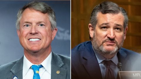 Sens. Roger Marshall of Kansas, at left, and Ted Cruz of Texas, at right, are two senators considering holding up quick passage of a continuing resolution to keep the government funded past a Friday midnight deadline.