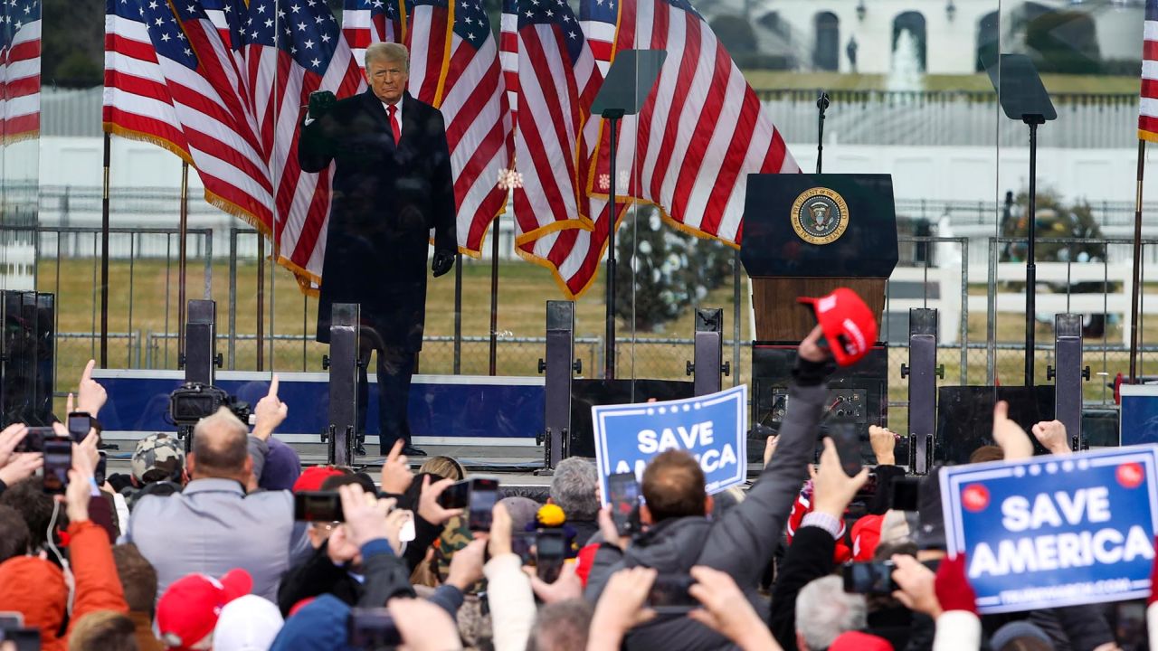 Then-President Donald Trump arrives at the "Stop The Steal" Rally on January 6, 2021 in Washington, DC. 
