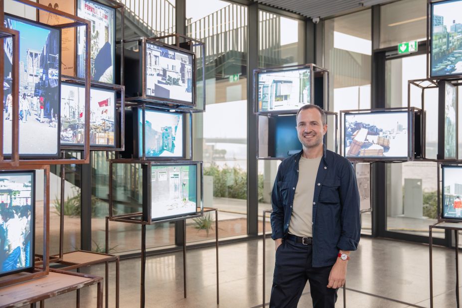 The photographs at the exhibition are Kodachrome slides, which are illuminated in 58 light boxes that are stacked in steel boxes to create "our own kind of city," said Reisz, who discovered the images while researching his book, "Showpiece City: How architecture made Dubai." 