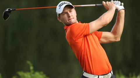 Teaghan Gauche hits his tee shot on the 16th hole during the first round of the BMW South African Open Championship at Glendower Golf Club on January 7, 2016.