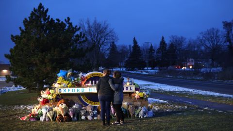 Outside of Oxford High School on December 1, 2021 in Oxford, Michigan. Four students were killed and seven injured when student Ethan Crumbley allegedly opened fire on fellow students at the school.   