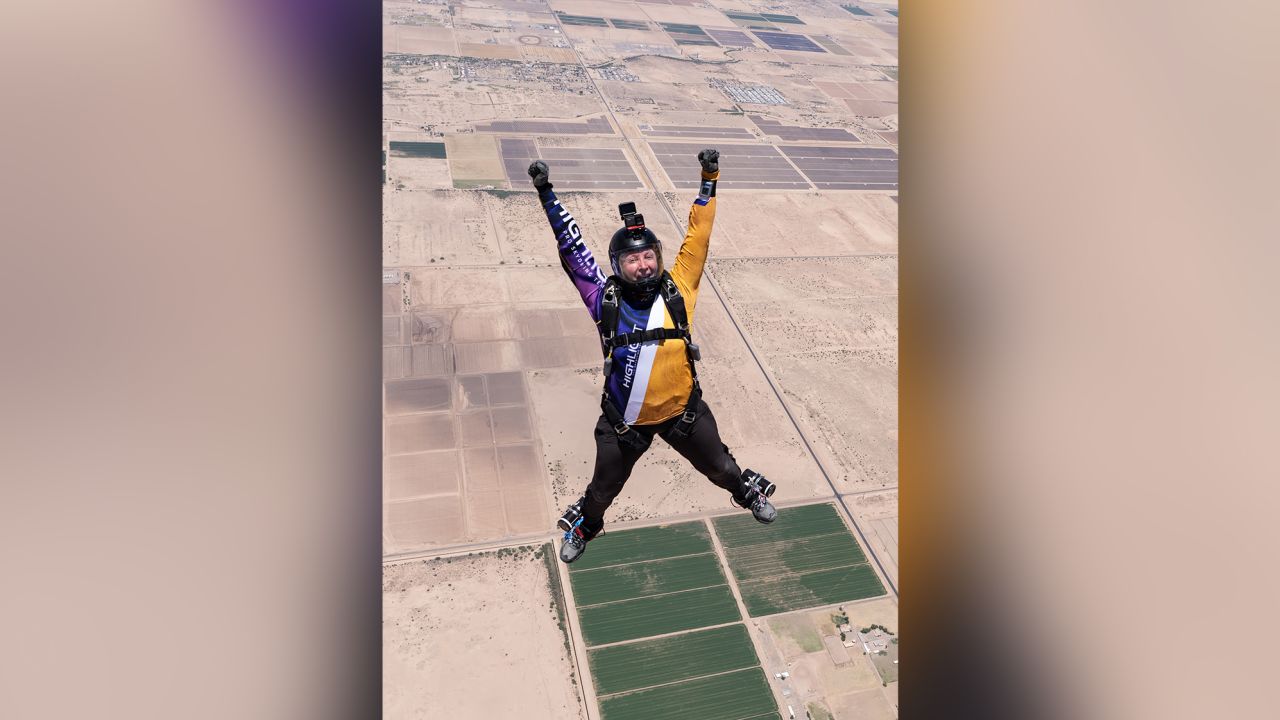 Speed skydiver Maxine Tate at a training camp with the all-female Highlight Pro Skydiving Team.