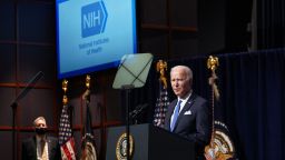 US President Joe Biden speaks about the administrations response to Covid-19 and the Omicron variant at the National Institutes of Health (NIH) in Bethesda, Maryland on December 2, 2021. 