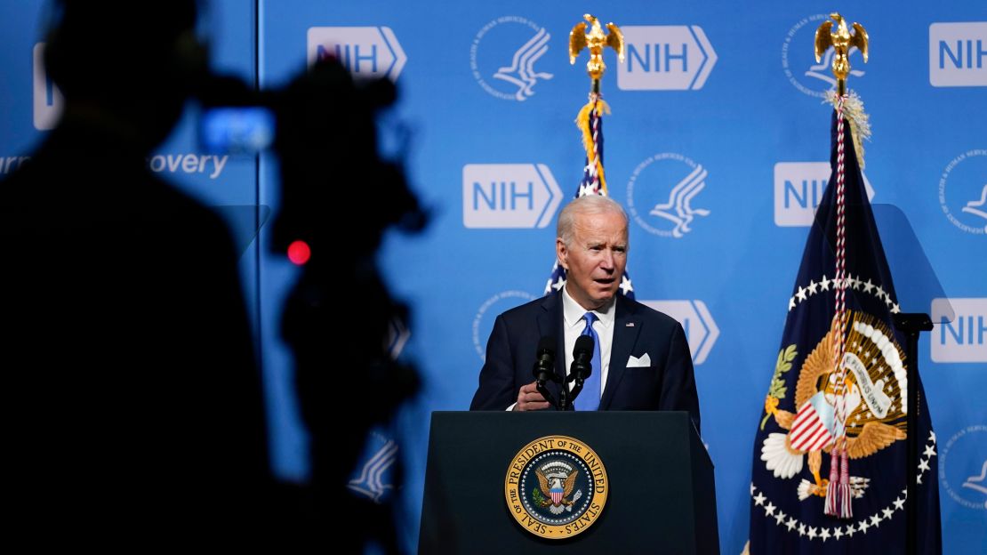 President Joe Biden speaks about the Omicron variant during a visit to the National Institutes of Health in Bethesda, Maryland, on Thursday.