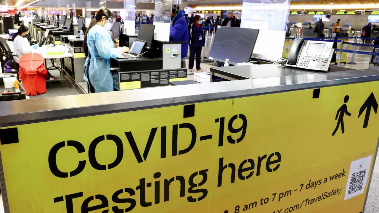 A Covid-19 test center operates inside the Tom Bradley International Terminal at Los Angeles International Airport on December 1.