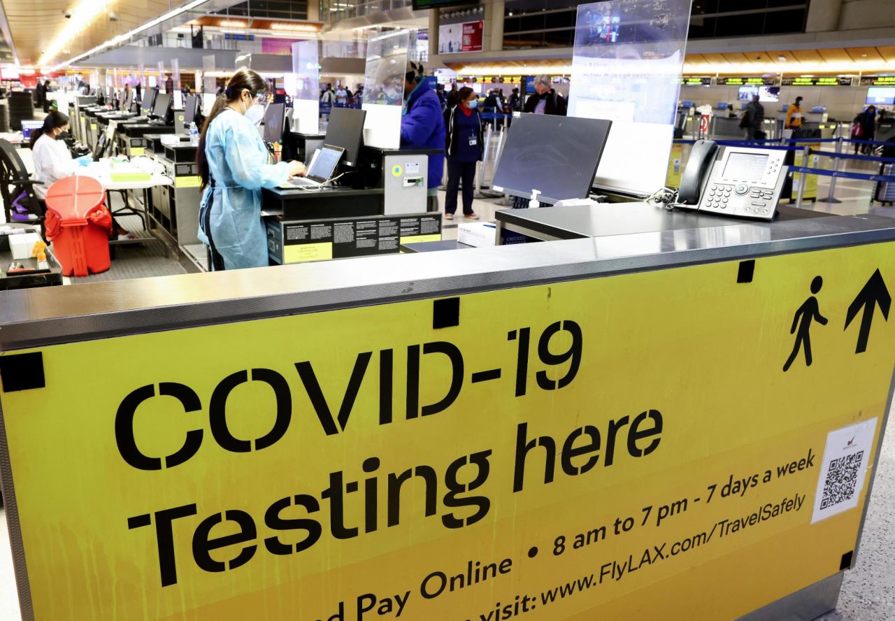 A Covid-19 test center operates inside the Tom Bradley International Terminal at Los Angeles International Airport on December 1.
