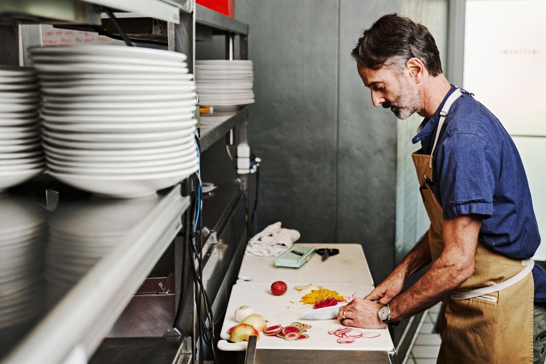 Chef Steven Satterfield of Miller Union in Atlanta prepares colorful root vegetables for a fresh, crunchy salad.