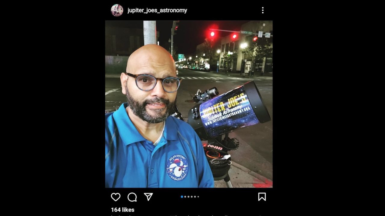 Joseph Martinez calls himself "Jupiter Joe" online. He advertises a sidewalk astronomy business.