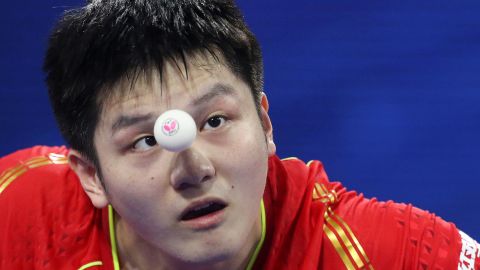 China's Fan Zhendong competes at the World Table Tennis Championships on Saturday, November 27. Fan went on to win the tournament.