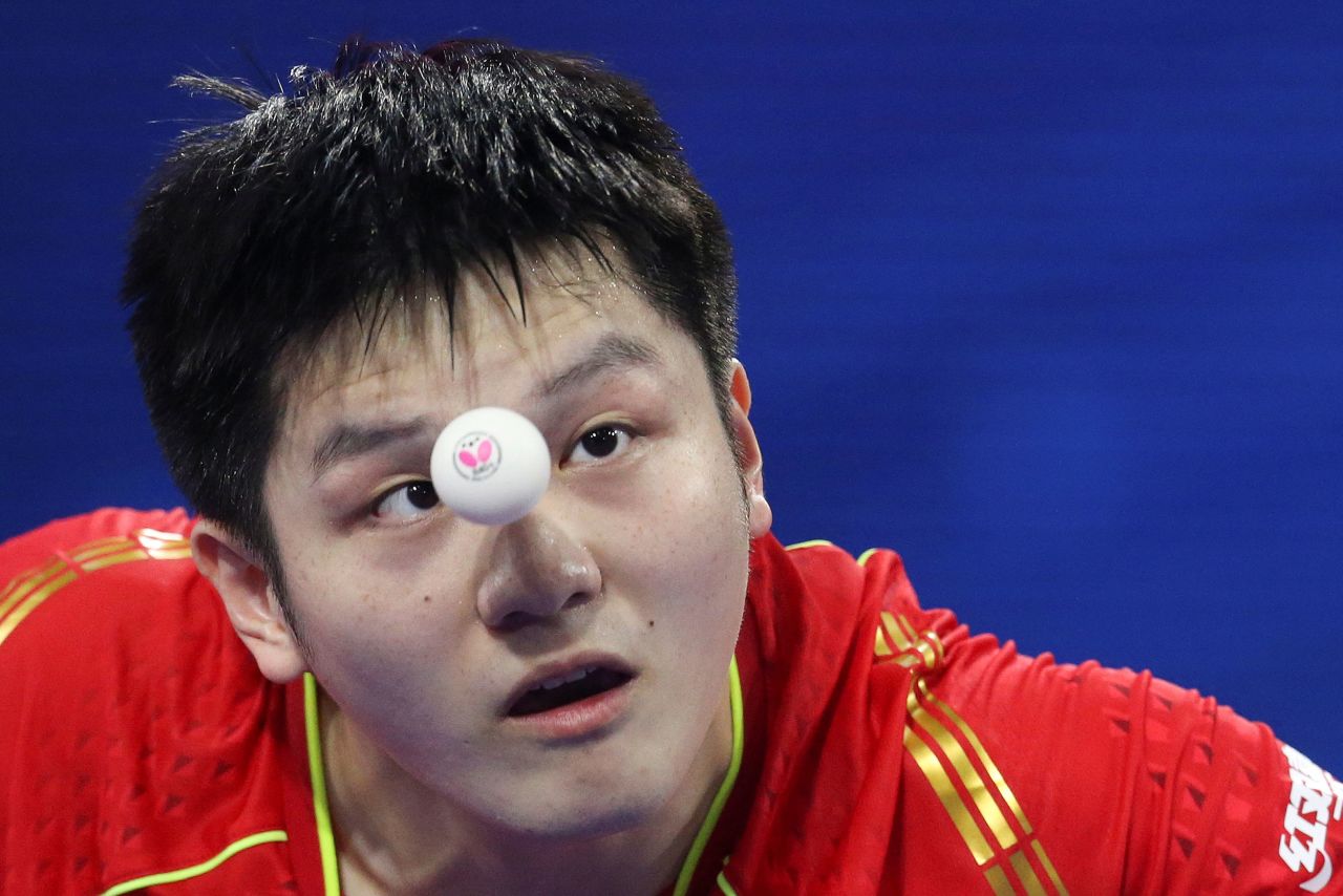China's Fan Zhendong competes at the World Table Tennis Championships on Saturday, November 27. Fan went on to win the tournament.