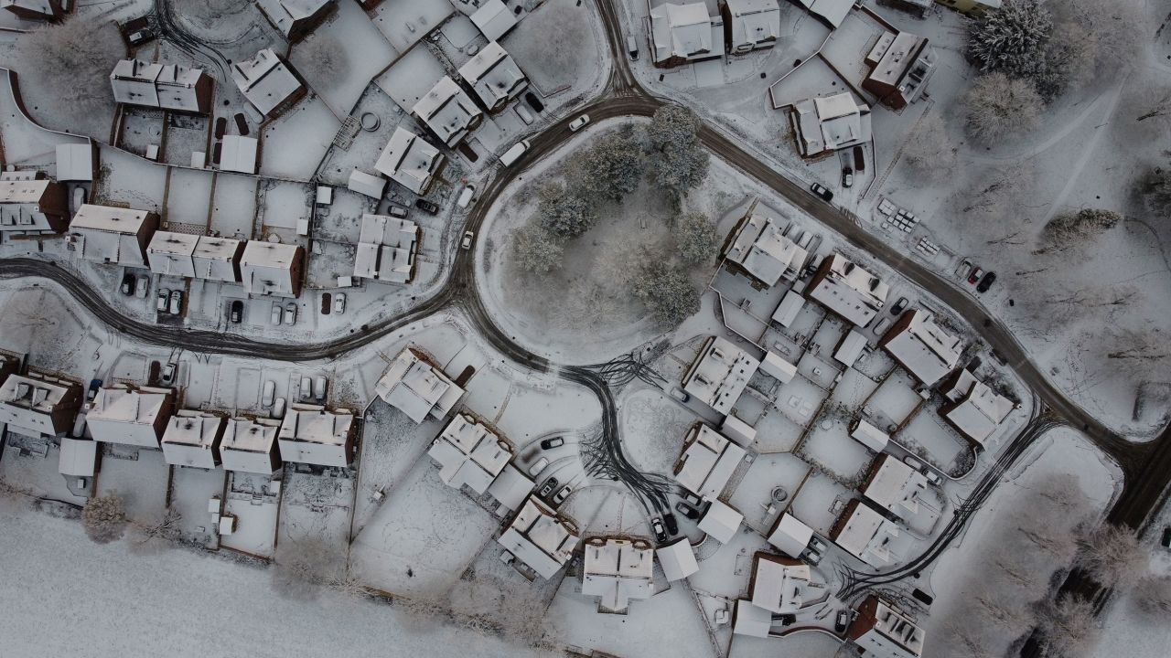 Snow covers houses in the English village of Keele on Monday, November 29.
