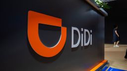 TIANJIN, CHINA - 2021/05/23: Logo of Didi, at the exhibit booth of Didi Chuxing in the 5th World Intelligence congress.  Didi Chuxing, China's largest ride-hailing company, makes its New York Stock Exchange debut on June 30. (Photo by Zhang Peng/LightRocket via Getty Images)