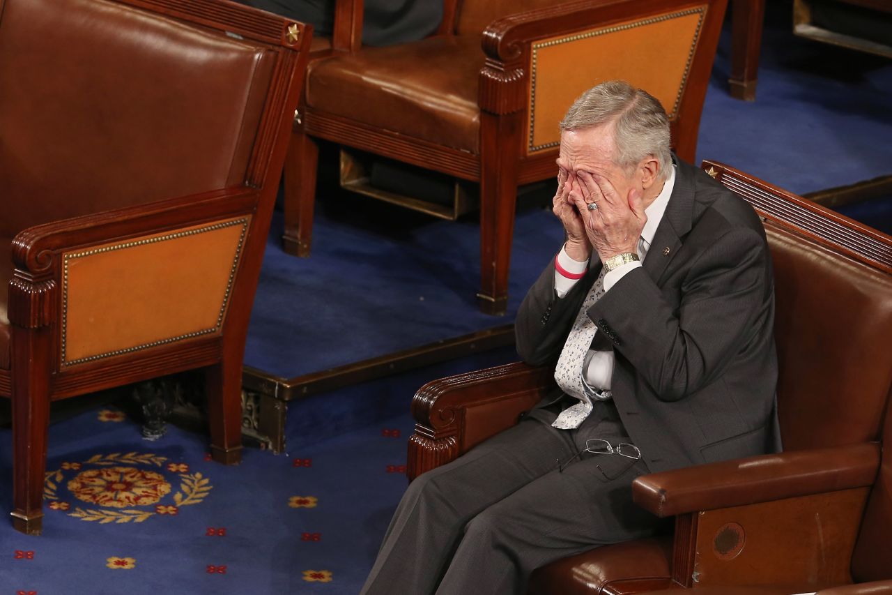 Reid rubs his eyes during the counting of Electoral College votes in 2013.