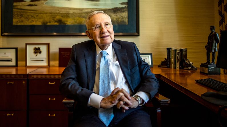 Former US Sen. Harry Reid sits inside his office in Las Vegas in July 2019.