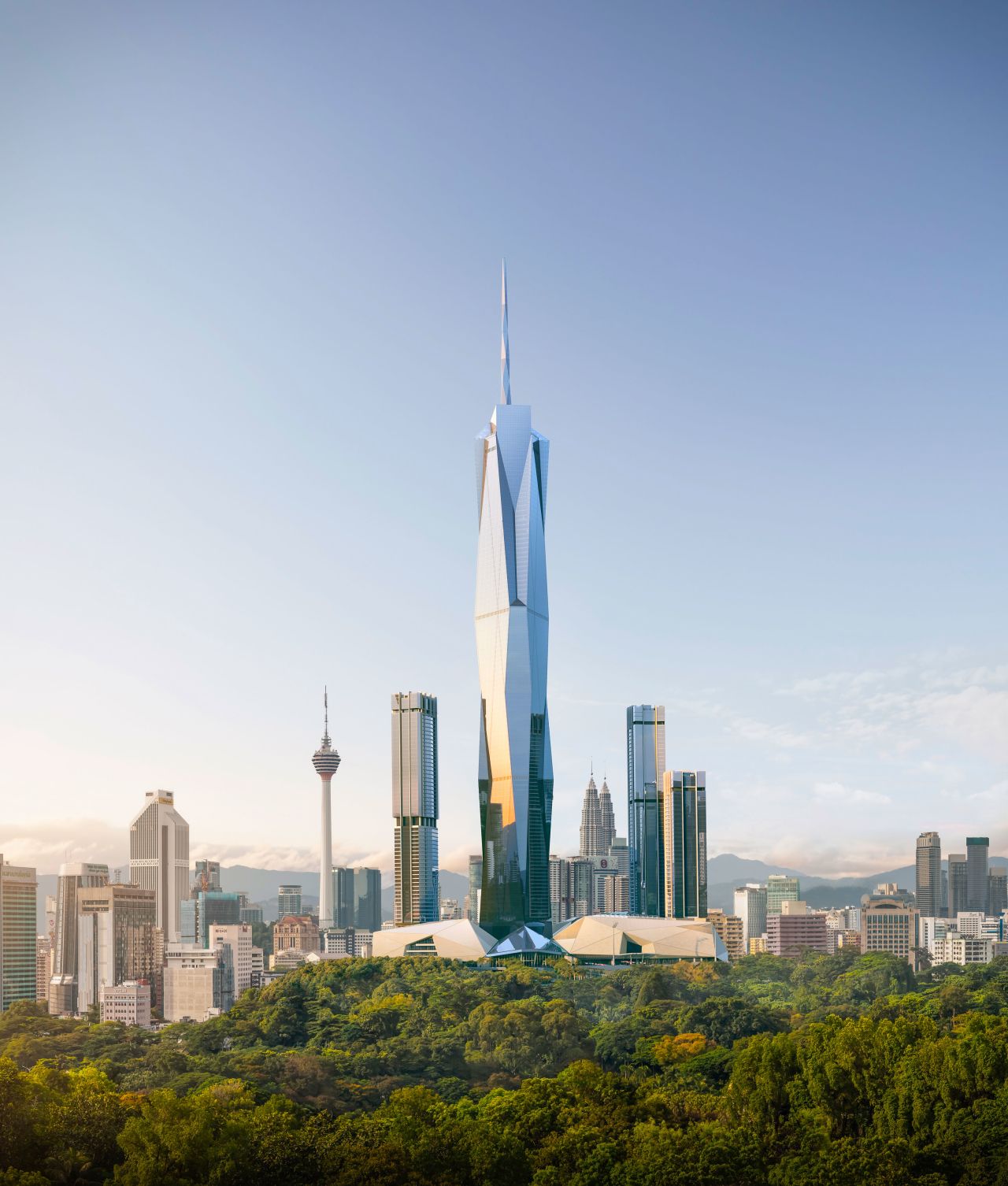 A digital rendering shows how the tower will look upon its completion in late 2022.
