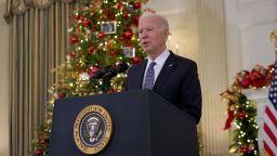 US President Joe Biden speaks about the November Jobs Report from the State Dining Room of the White House in Washington, DC, on December 3, 2021.