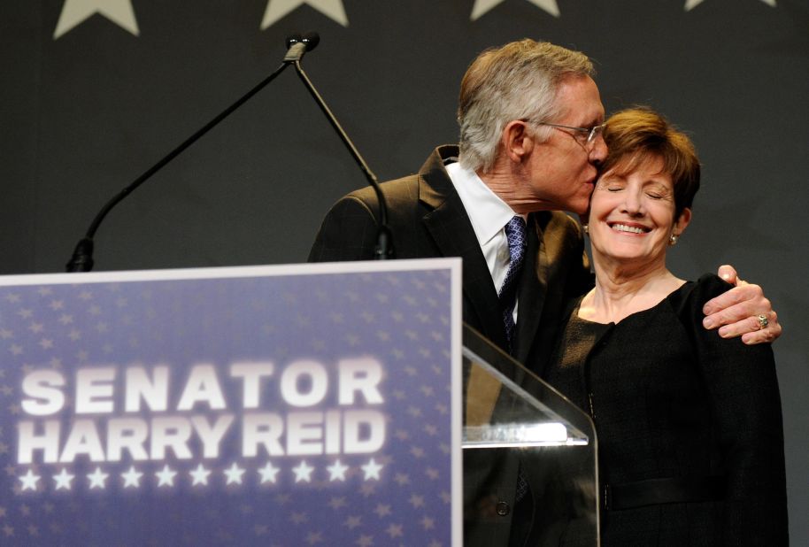 Reid kisses his wife, Landra, after winning re-election in 2010.