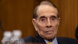 Former Senate Majority Leader Bob Dole (R-KS), introduces Michael Pompeo, director of the Central Intelligence Agency (CIA) and U.S. secretary of state nominee for the Trump administration, during a Senate Foreign Relations Committee confirmation hearing on Capitol Hill in Washington, D.C., on Thursday, April 12, 2018. (Photo by Cheriss May) (Photo by Cheriss May/NurPhoto via Getty Images)