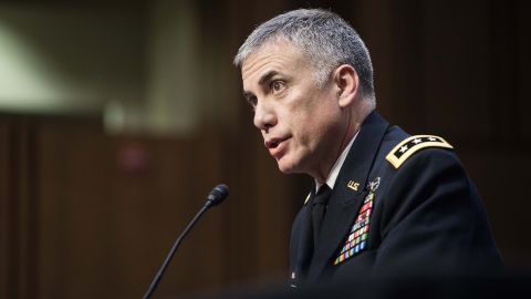 Commander of the US Army Cyber Command Paul Nakasone speaks during his confirmation hearing before the Senate Intelligence Committee to be the director of the National Security Agency in Washington, DC, on March 15, 2018.