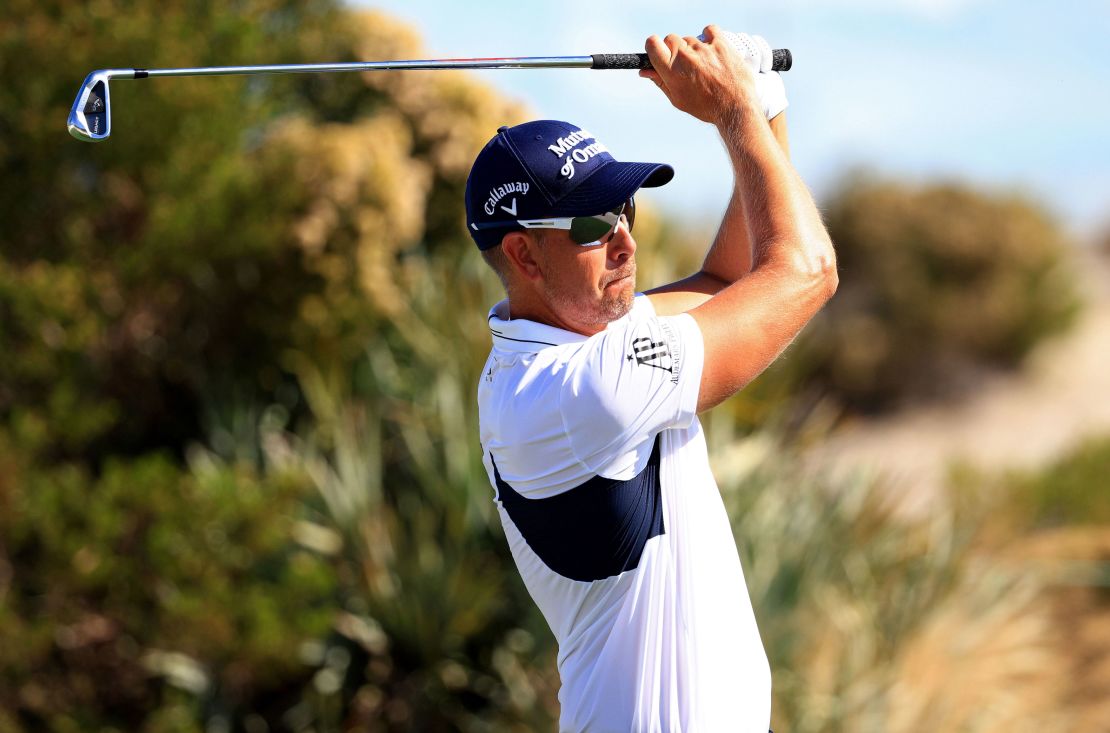Stenson hits his tee shot on the second hole during the first round of the Hero World Challenge.