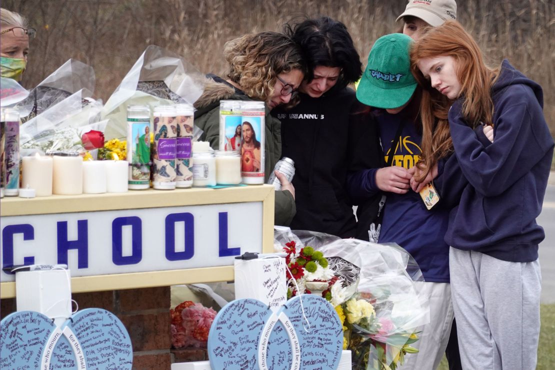 A memorial outside of Oxford High School in Oxford, Michigan, on December 3.