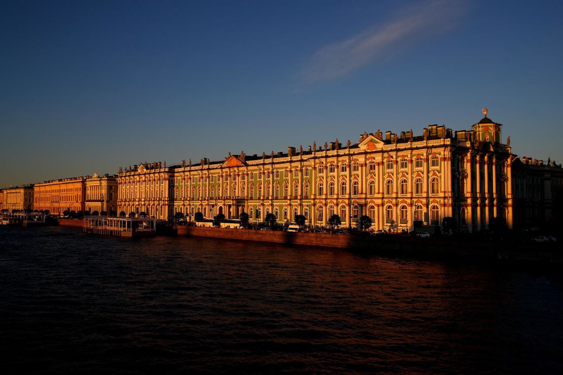The State Hermitage Museum in St. Petersburg at sunset. 