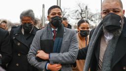 Jussie Smollett arrives at the Leighton Criminal Court Building for his trial on disorderly conduct charges on December 6 2021 in Chicago.