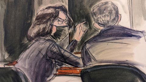 In this sketch, Ghislaine Maxwell, seated left, speaks to her defense attorney on Monday, December 6.