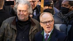 UNITED STATES - NOVEMBER 15: Steve Bannon, left, former advisor to President Donald Trump, and his attorney David Schoen, address the media after an appearance at the E. Barrett Prettyman Federal Courthouse on contempt of Congress charges for failing to comply with a subpoena from the Committee investigating the January 6th riot, on Monday, November 15, 2021. (Photo By Tom Williams/CQ Roll Call/Sipa USA)