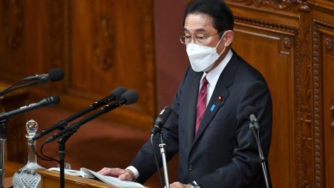 Japan's Prime Minister Fumio Kishida delivers a policy speech at the Extraordinary Diet session in Tokyo on December 6.