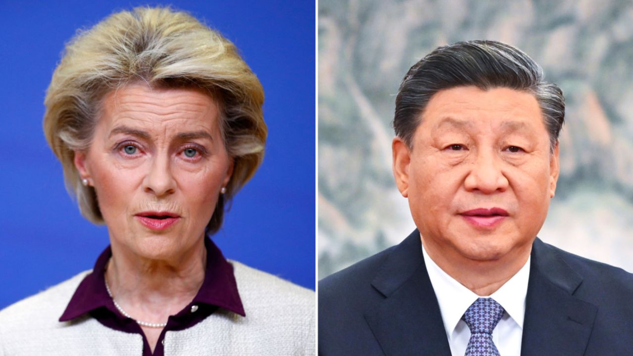 European Commission President Ursula von der Leyen (L) and Chinese President Xi Jinping. 
