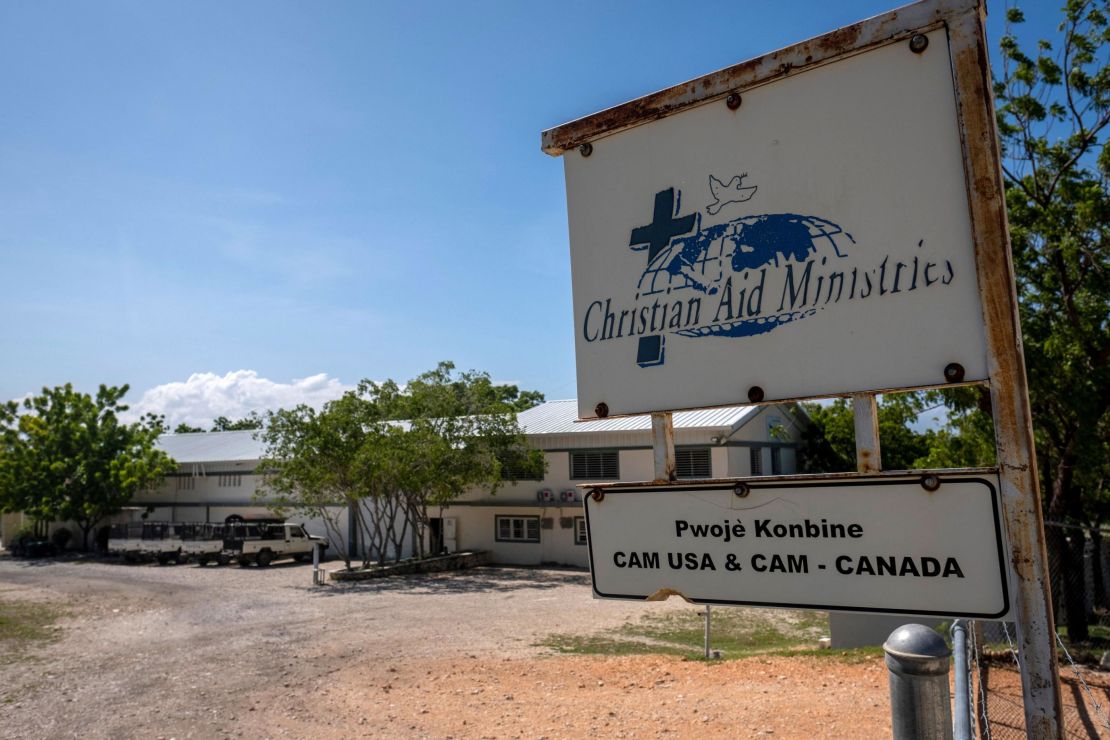 A sign stands outside the Christian Aid Ministries in Titanyen, Haiti, on October 22, 2021.