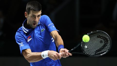 Djokovic in action during the Davis Cup semifinal between Serbia and Croatia in Madrid in December 2020.