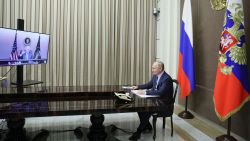 Russian President Vladimir Putin attends a meeting with US President Joe Biden via a video call in the Black Sea resort of Sochi on December 7, 2021.