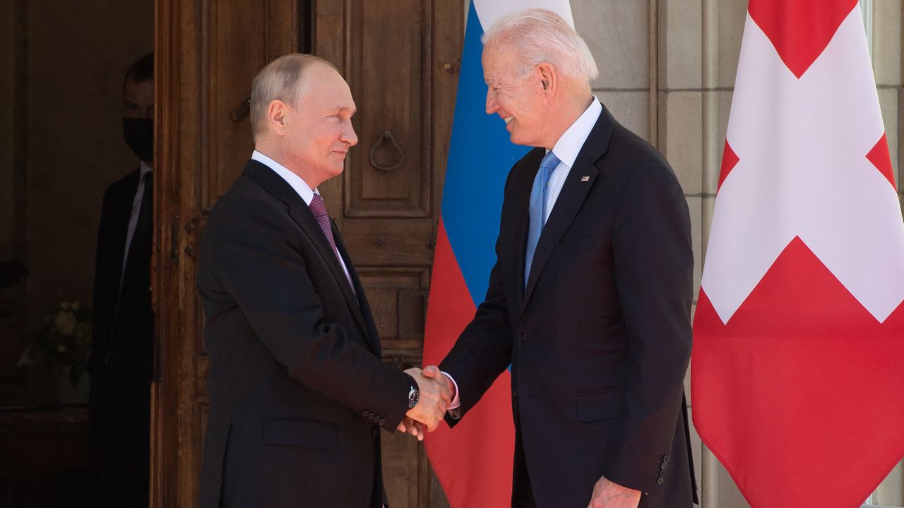 Russian President Vladimir Putin and Joe Biden meet for a US-Russia summit in Geneva on June 16, 2021. 