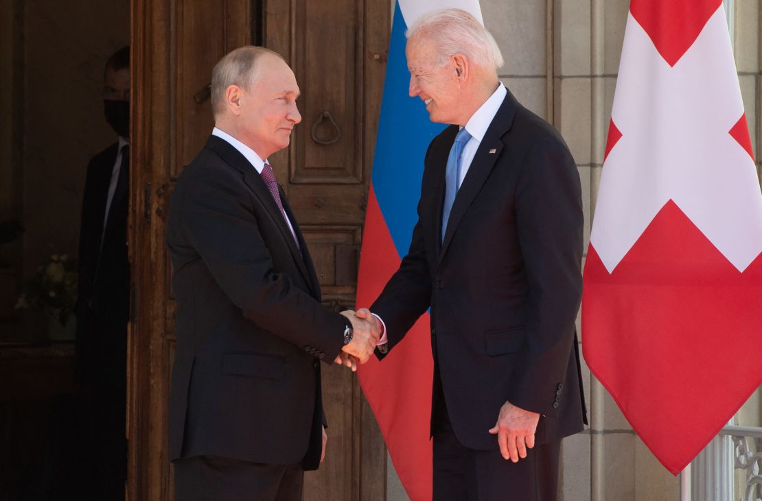 Russian President Vladimir Putin and Joe Biden meet for a US-Russia summit in Geneva on June 16, 2021. 