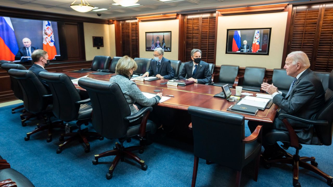 Biden meets with Putin from the White House by video conference.