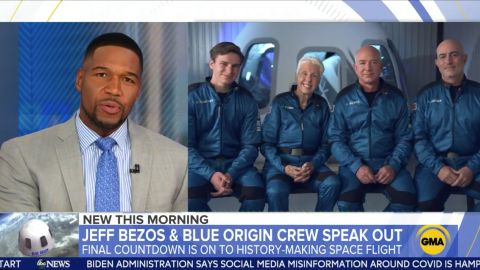 Michael Strahan interviewed Jeff Bezos and his fellow crew members ahead of their space flight in July.