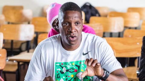 Masai Ujiri speaking in Kenya with his Giants of Africa organization.