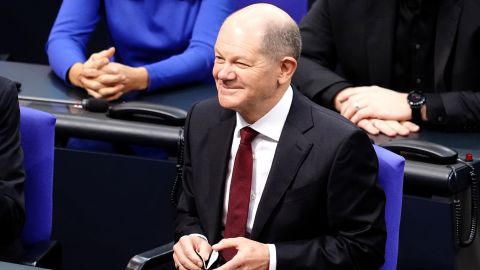 Olaf Scholz in the German Parliament after lawmakers voted him in as Chancellor.