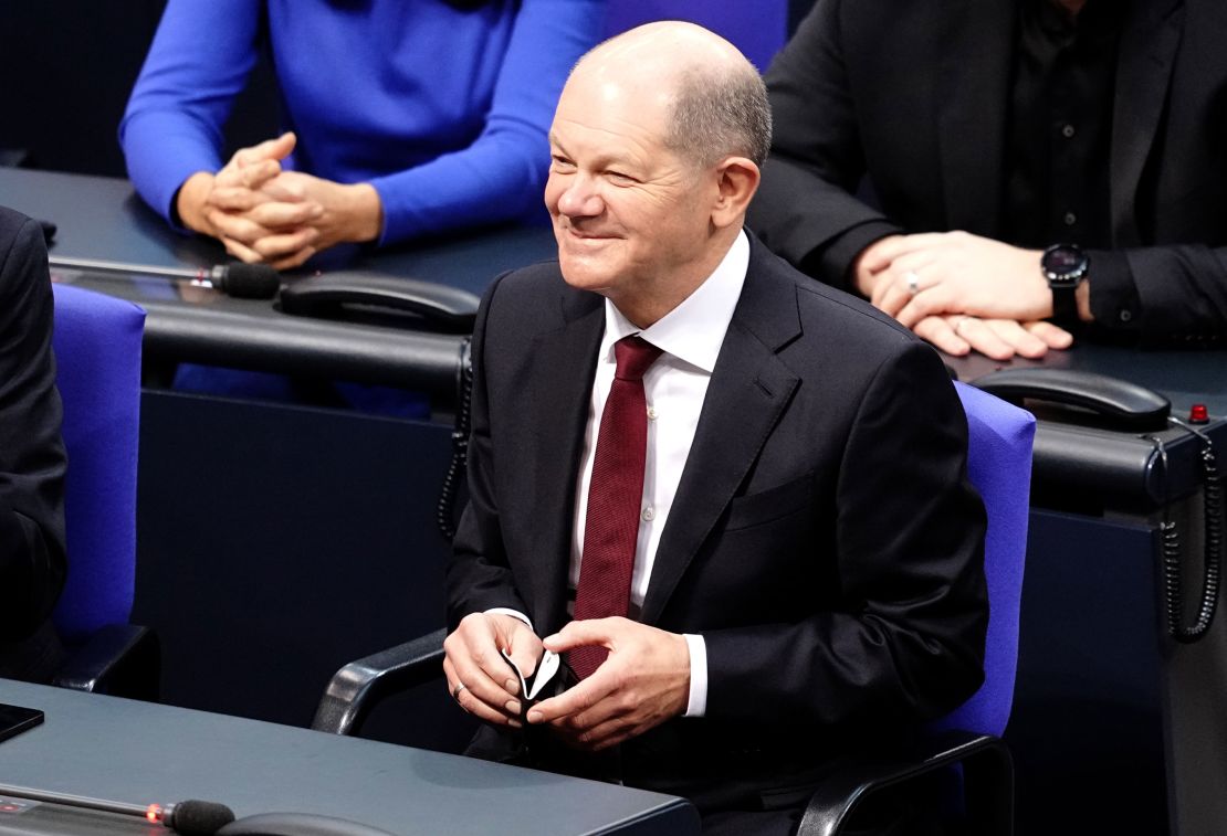 Olaf Scholz in the German Parliament after lawmakers voted him in as Chancellor.