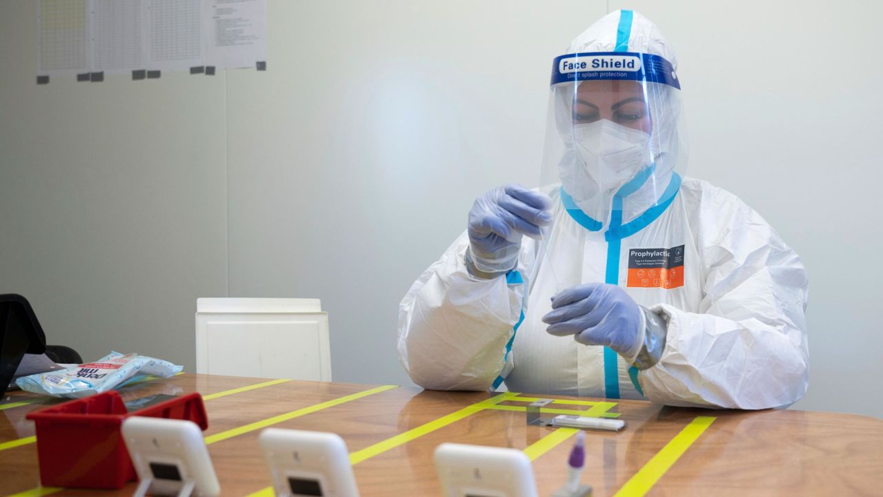 A worker evaluates a rapid Covid-19 test in Dresden, Saxony, on December 3.