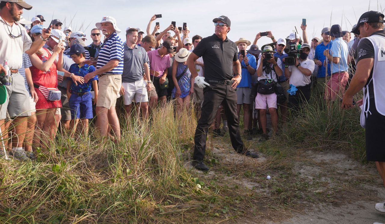 <strong>May 22:</strong> Phil Mickelson stands over his ball on the 16th hole during the third round of the PGA Championship at the Ocean Course of Kiawah Island Golf Resort. He would go onto become the oldest major winner in golf history. 