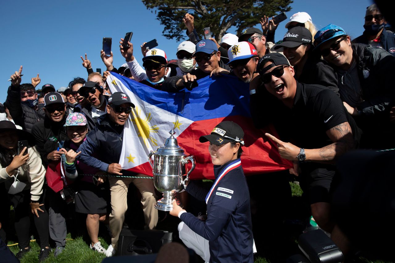 <strong>June 6: </strong>Yuka Saso celebrates with her teammates after winning the US Women's Open Championship at the Olympic Club in San Francisco. In doing so, she became the first Filipino player to win a golf major. 