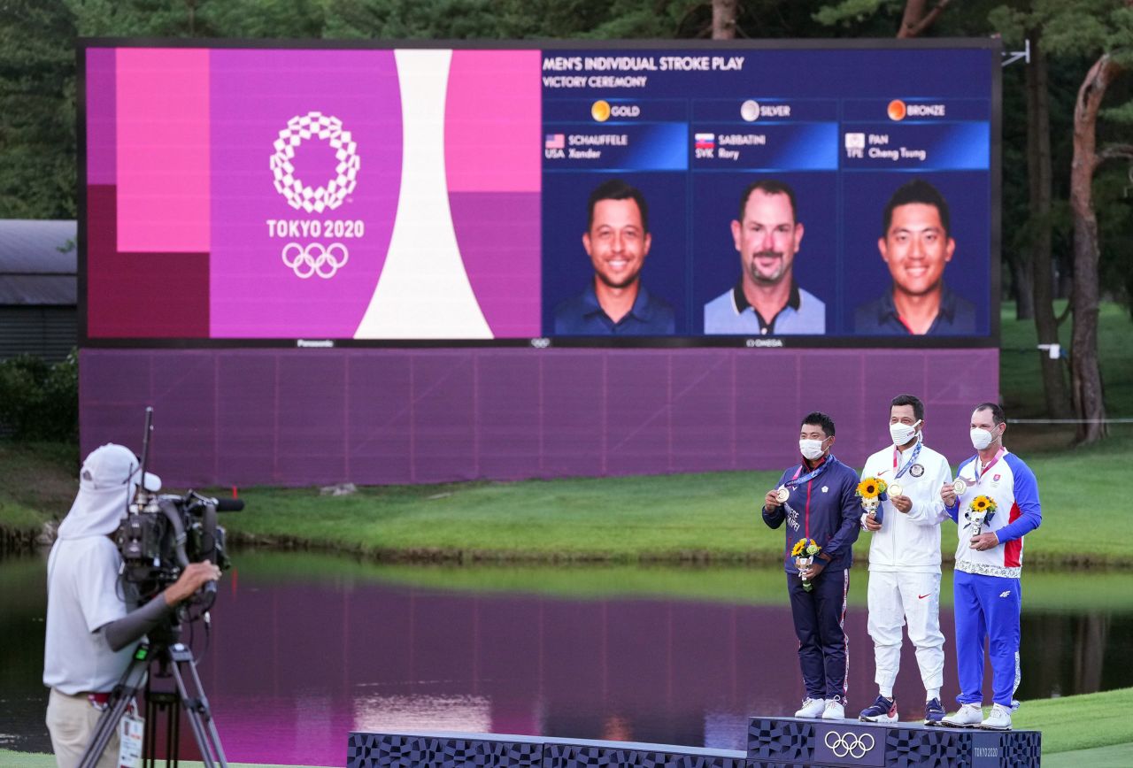 <strong>August 1: </strong>Xander Schauffele stands atop the podium after winning the gold medal at the Tokyo 2020 Olympic Games. Rory Sabbatini of Slovakia took silver while Pan C.T., representing Chinese Taipei at the Olympics, won bronze.