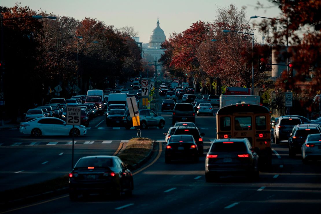 Traffic fills North Capitol Street on November 23 in Washington, DC.