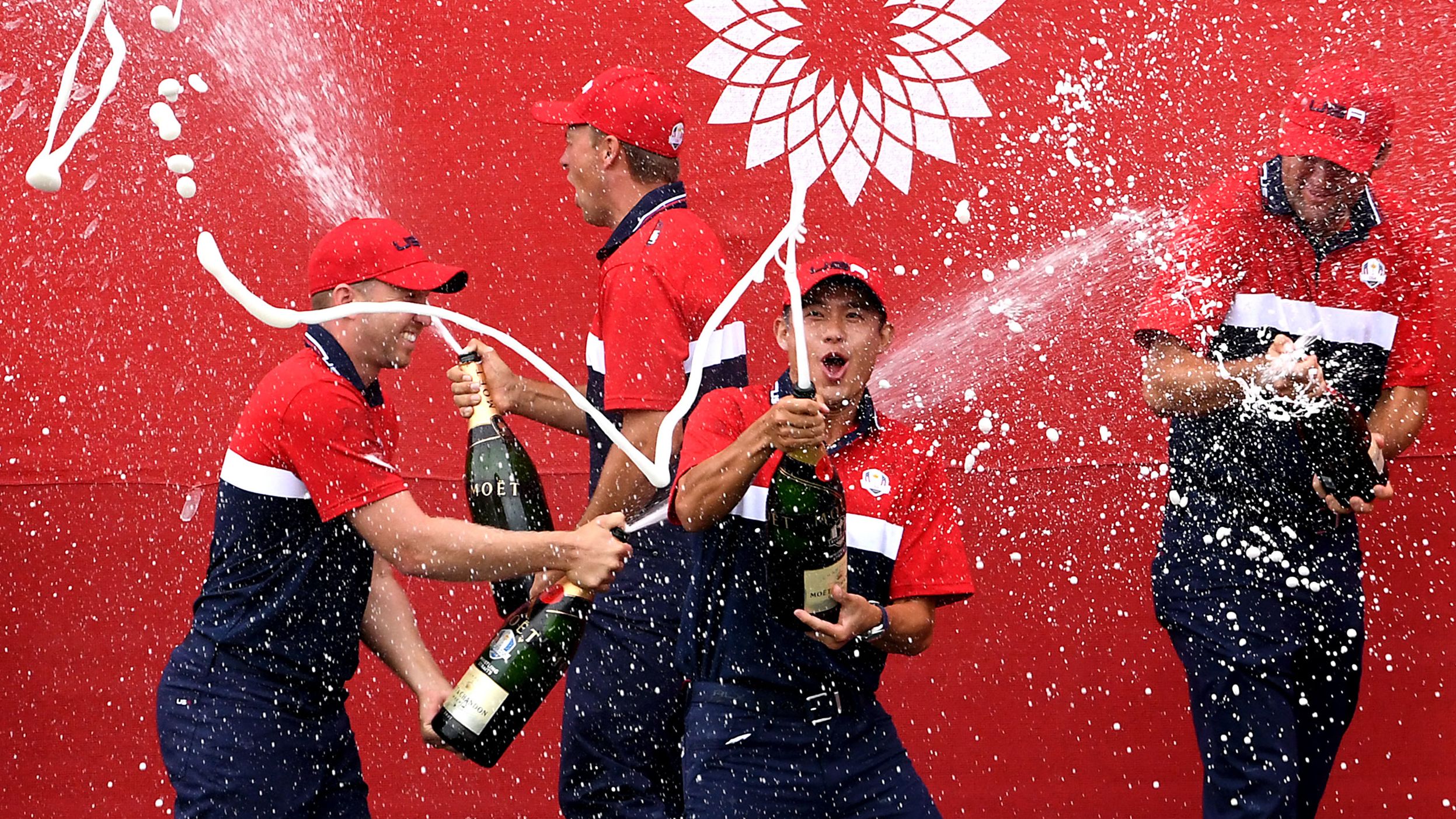 <strong>September 26: </strong>Team US celebrates winning the Ryder Cup at Whistling Straits, Wisconsin. Led by Dustin Johnson, Team US beat Europe by a record-breaking margin, 19-9. 