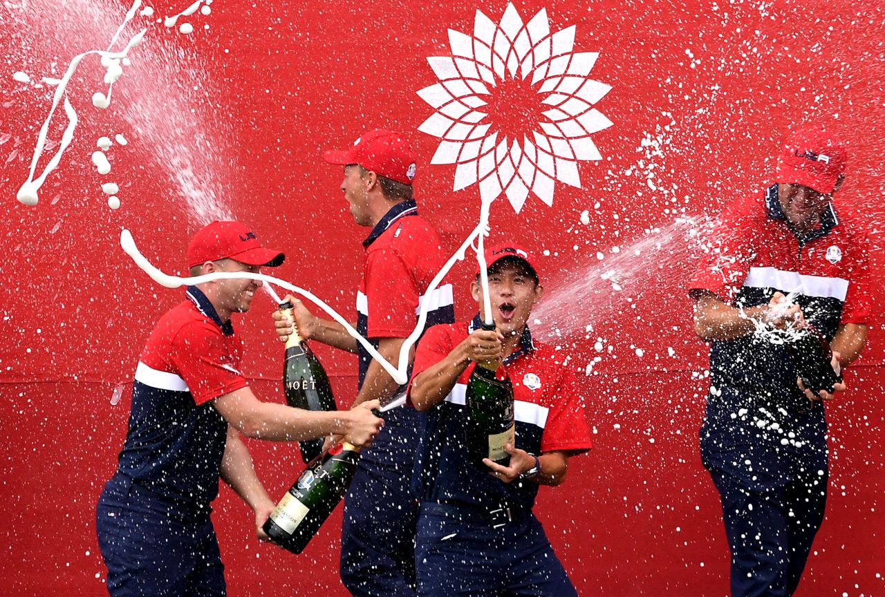 <strong>September 26: </strong>Team US celebrates winning the Ryder Cup at Whistling Straits, Wisconsin. Led by Dustin Johnson, Team US beat Europe by a record-breaking margin, 19-9. 