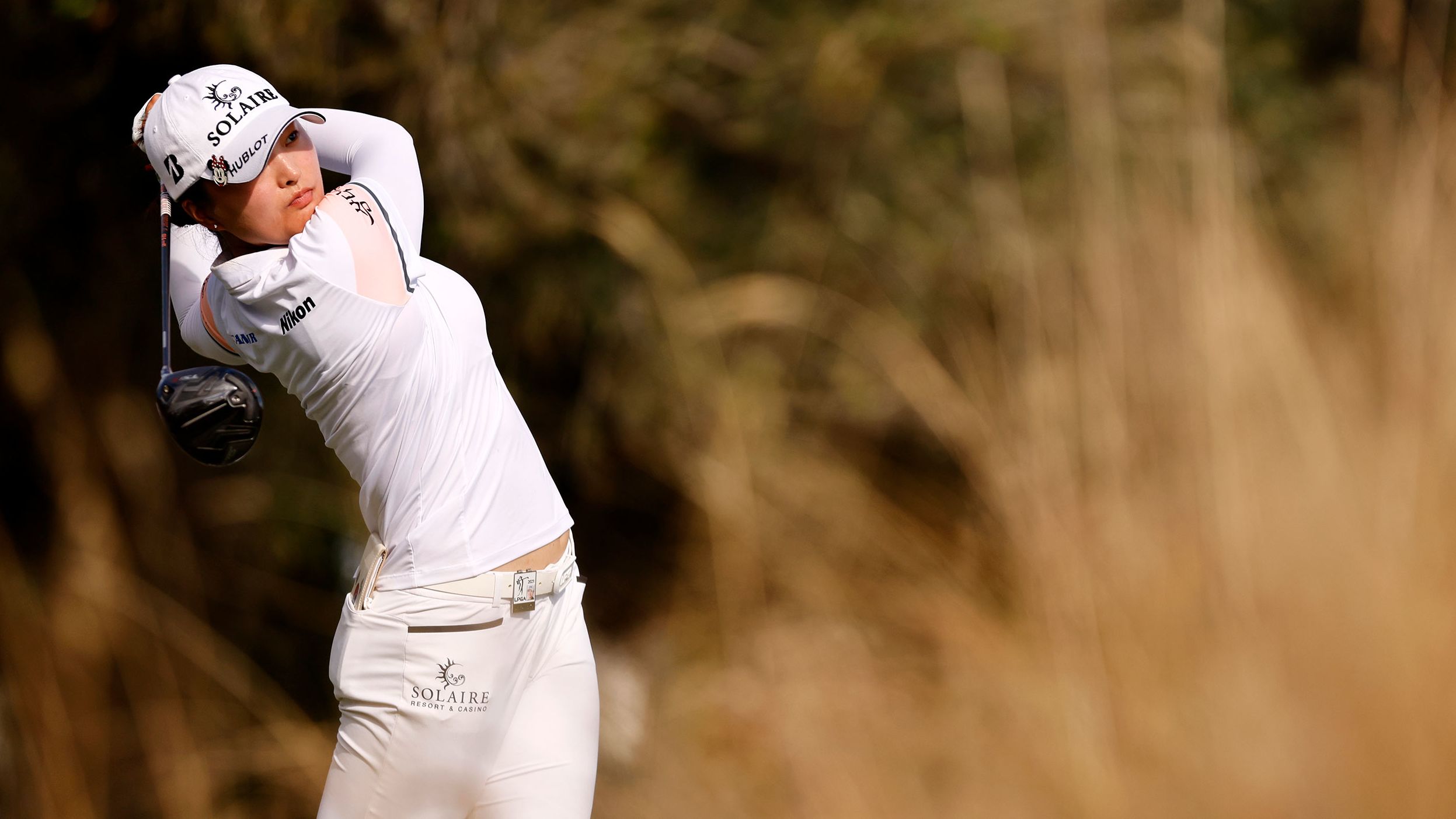 <strong>November 21: </strong>Jin-young Ko plays her shot from the 18th tee during the final round of the CME Group Tour Championship. The South Korean topped the LPGA rankings for earnings in 2021. In 19 LPGA events. she earned $3.5 million.